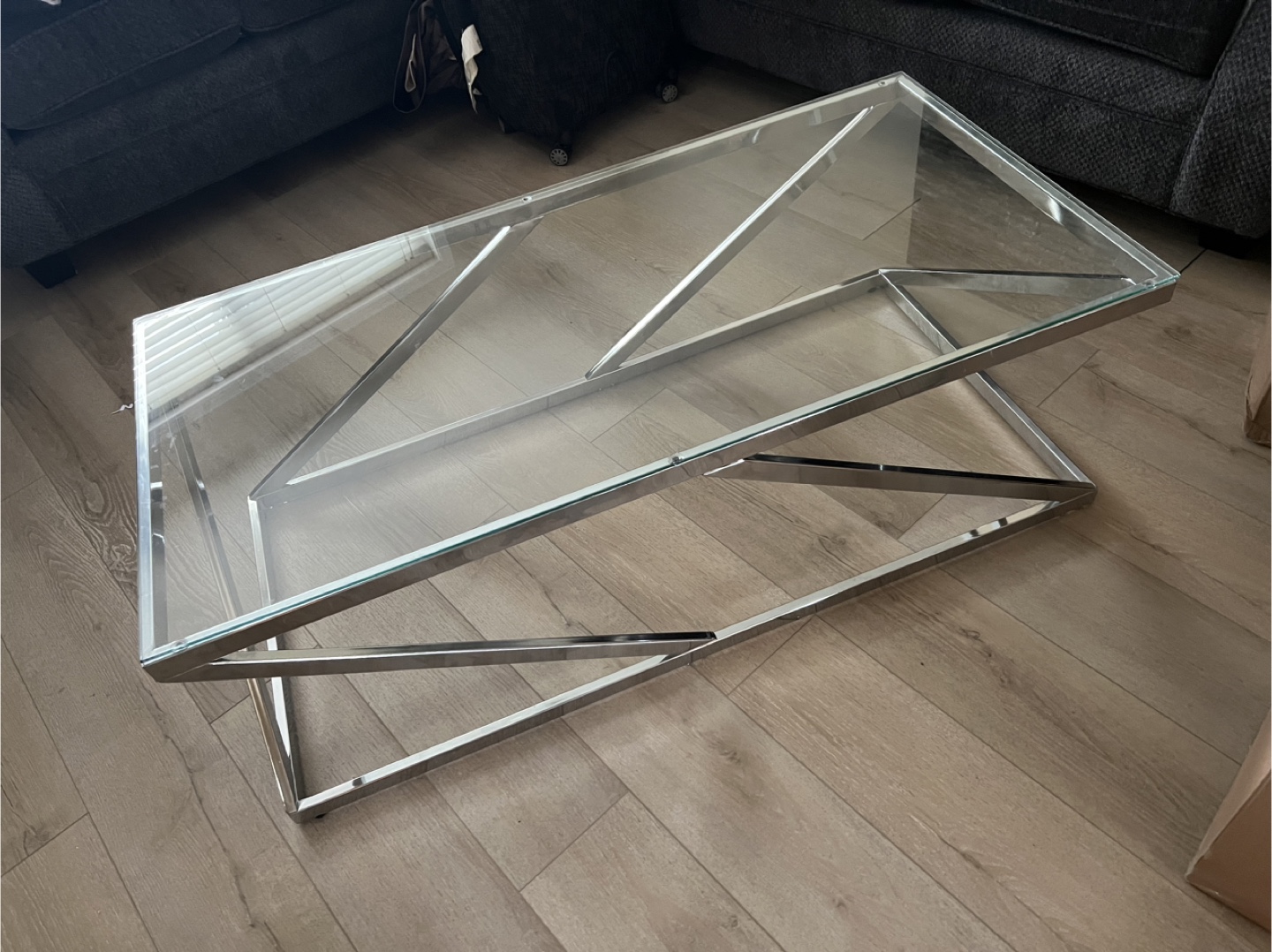 Contemporary Chrome & Glass Coffee Table (44"x22") - photo 5