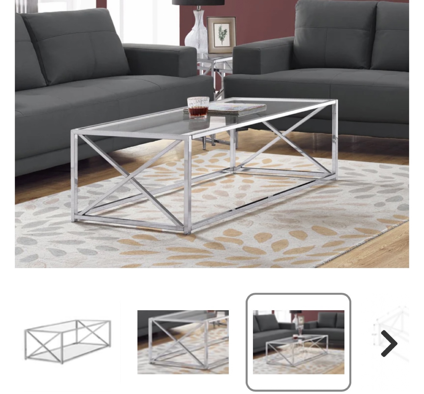 Contemporary Chrome & Glass Coffee Table (44"x22")