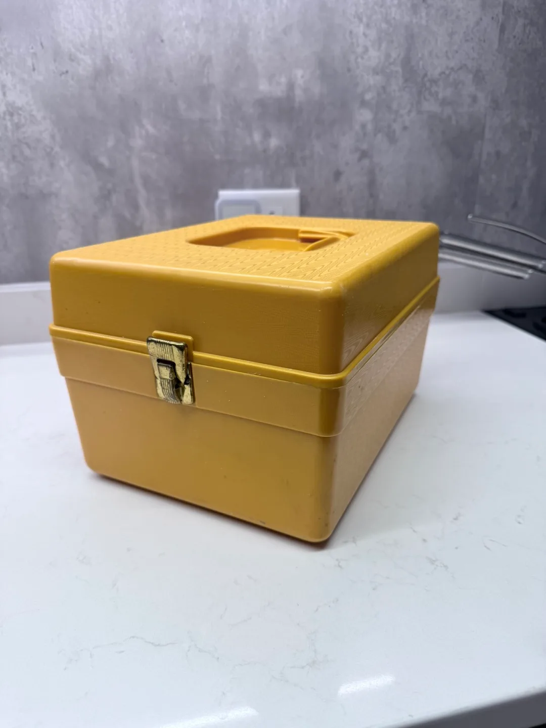 Vintage Yellow Plastic Storage Box thumbnail