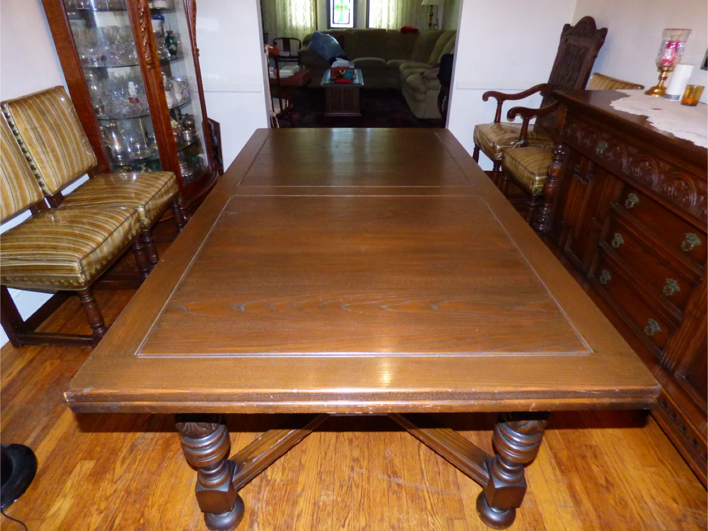 Antique Carved Wood Chairs & Dining Table Set