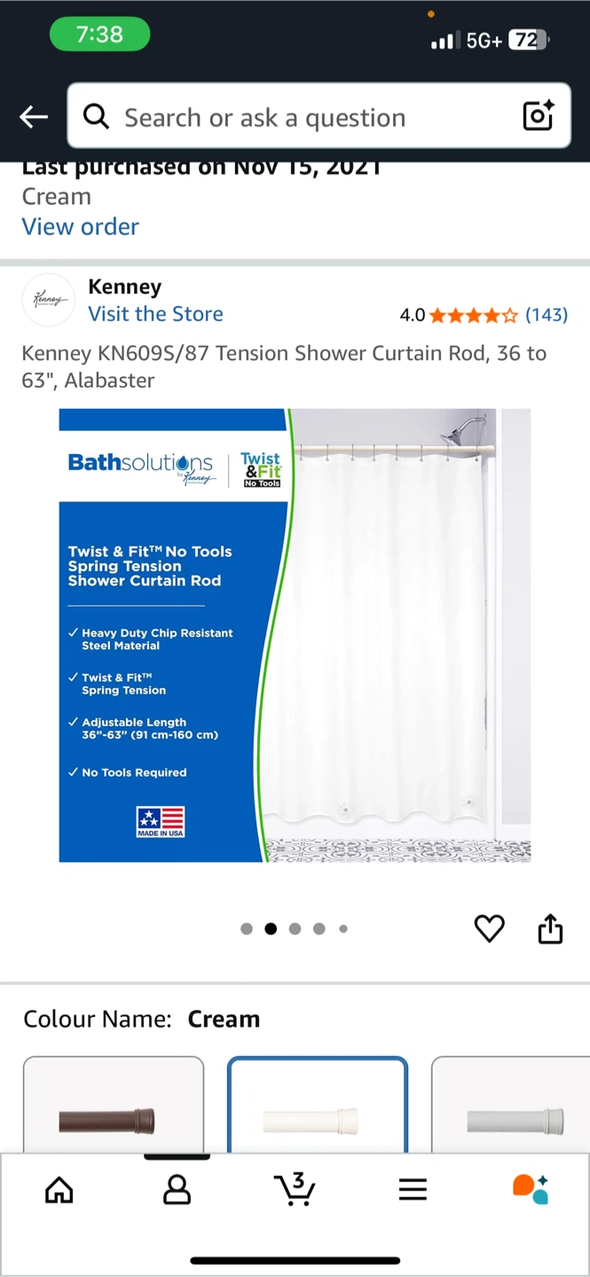 Kenney KN609S/87 Tension Shower Curtain Rod - Cream - photo 2