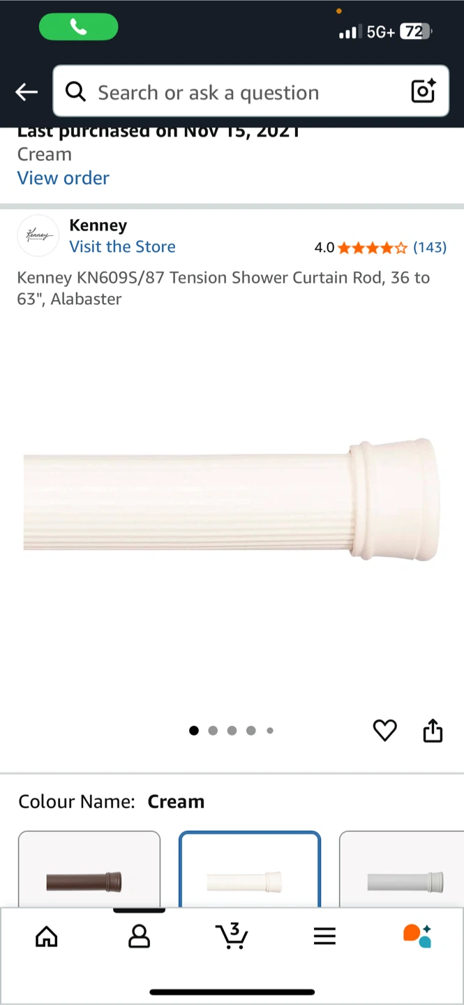 Kenney KN609S/87 Tension Shower Curtain Rod - Cream