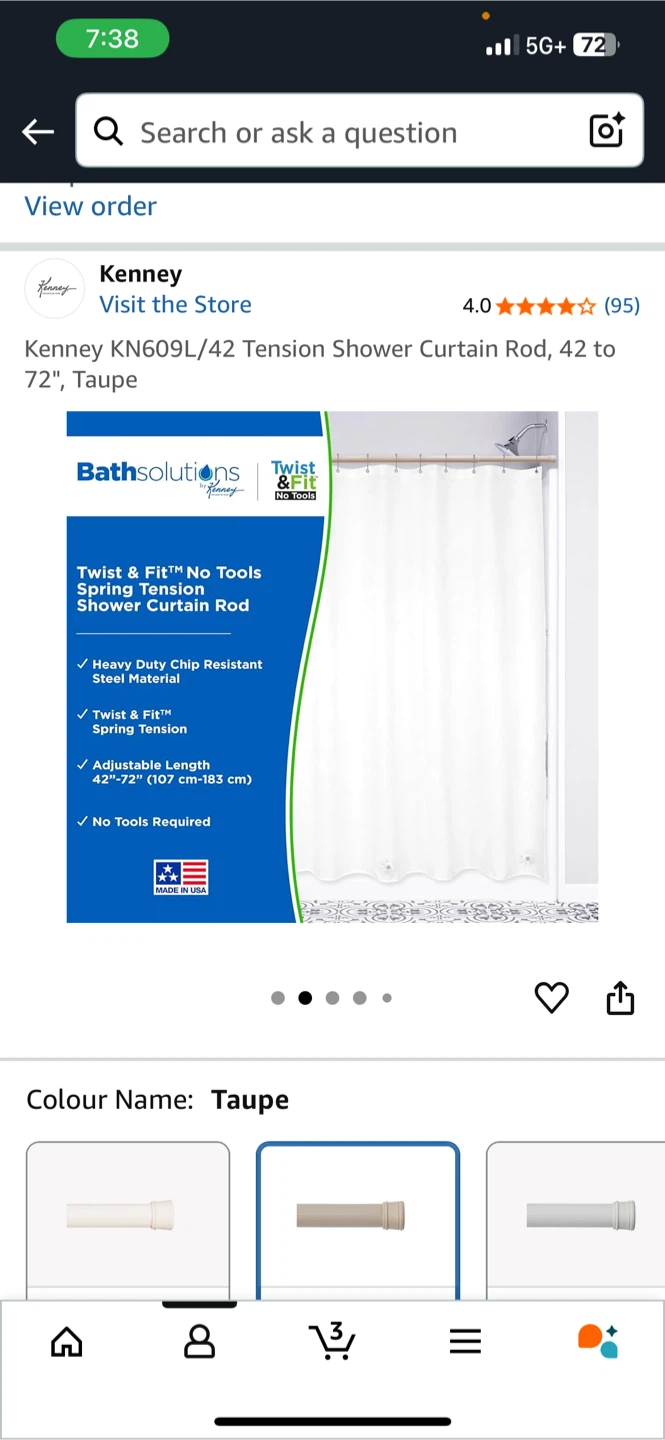 Kenney KN609L/42 Tension Shower Curtain Rod - Taupe - photo 2