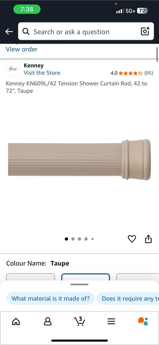 Kenney KN609L/42 Tension Shower Curtain Rod - Taupe