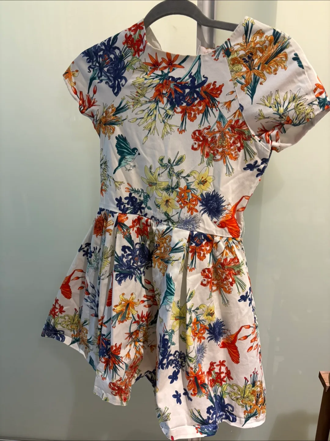 Floral Blue Bird Print Dress thumbnail