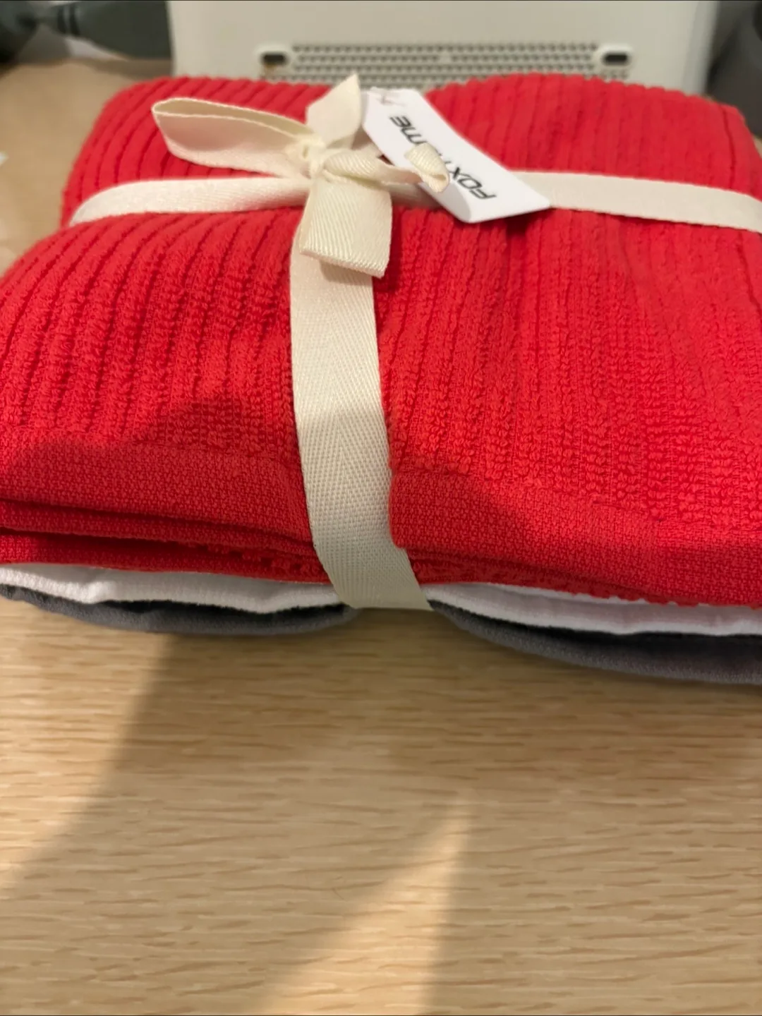 NWT Fox Home Towel Set - Red, White, Grey thumbnail
