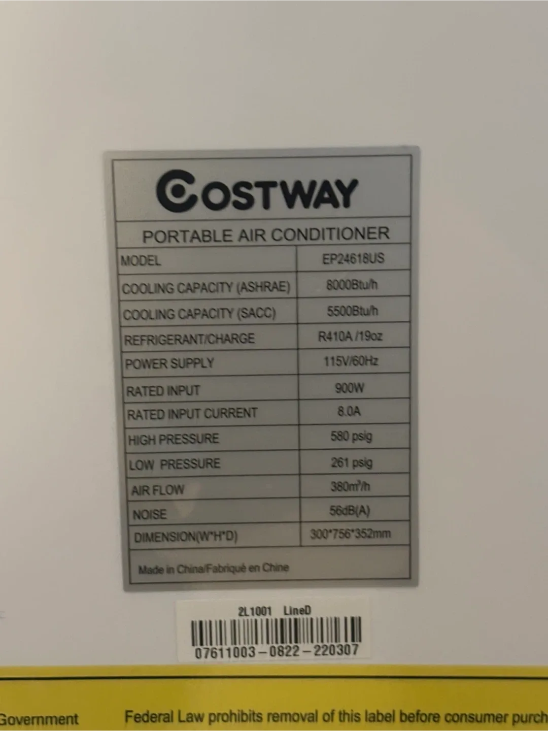 Costway Portable Air Conditioner 8000 BTU - White image indicator(3)