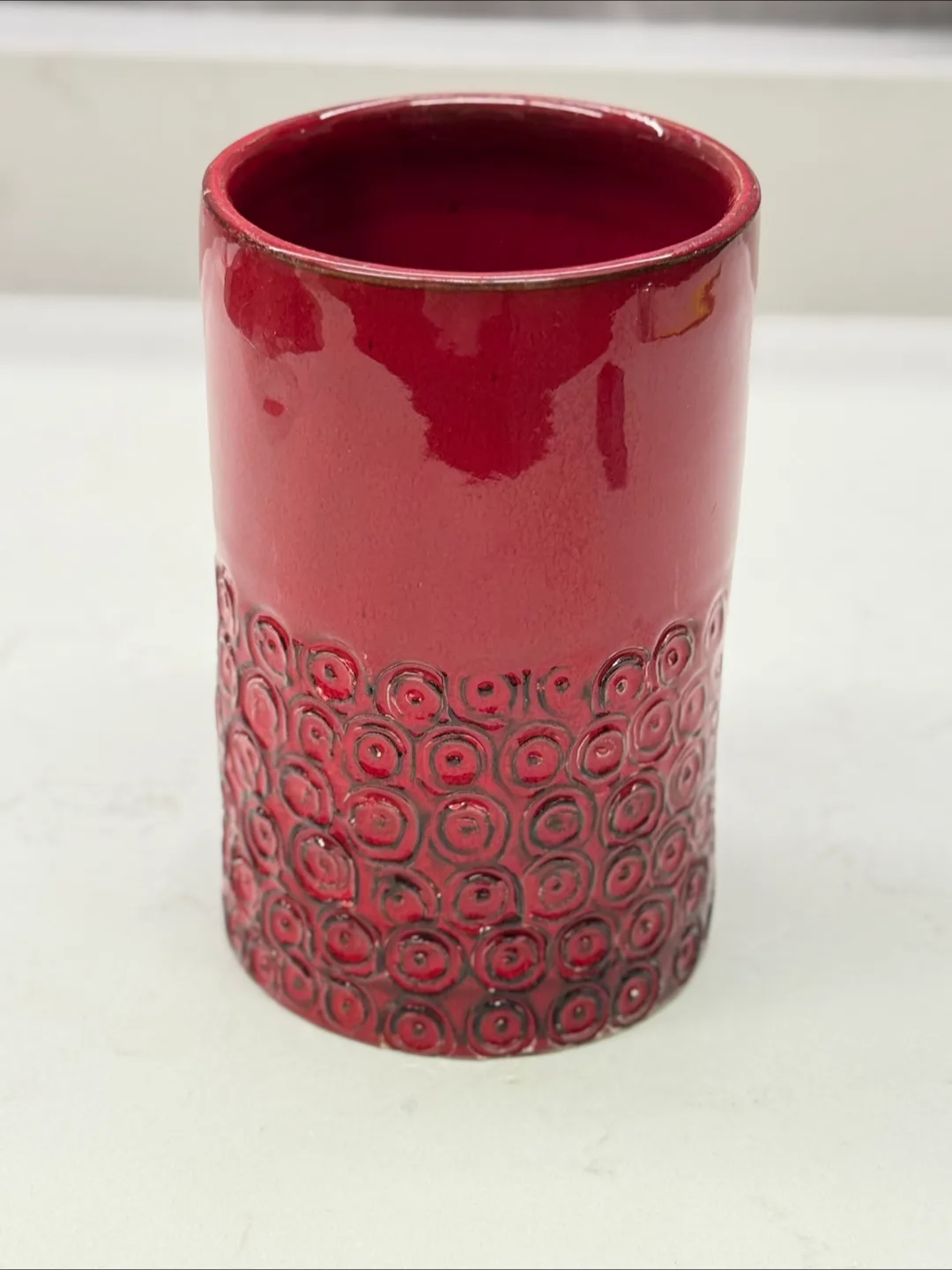 Red Ceramic Vase with Patterned Design thumbnail