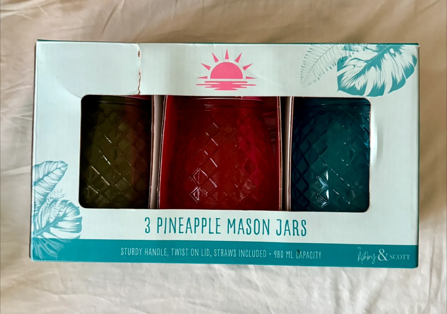 Ashby & Scott 3 Pineapple Mason Jars - New in Box image indicator(4)