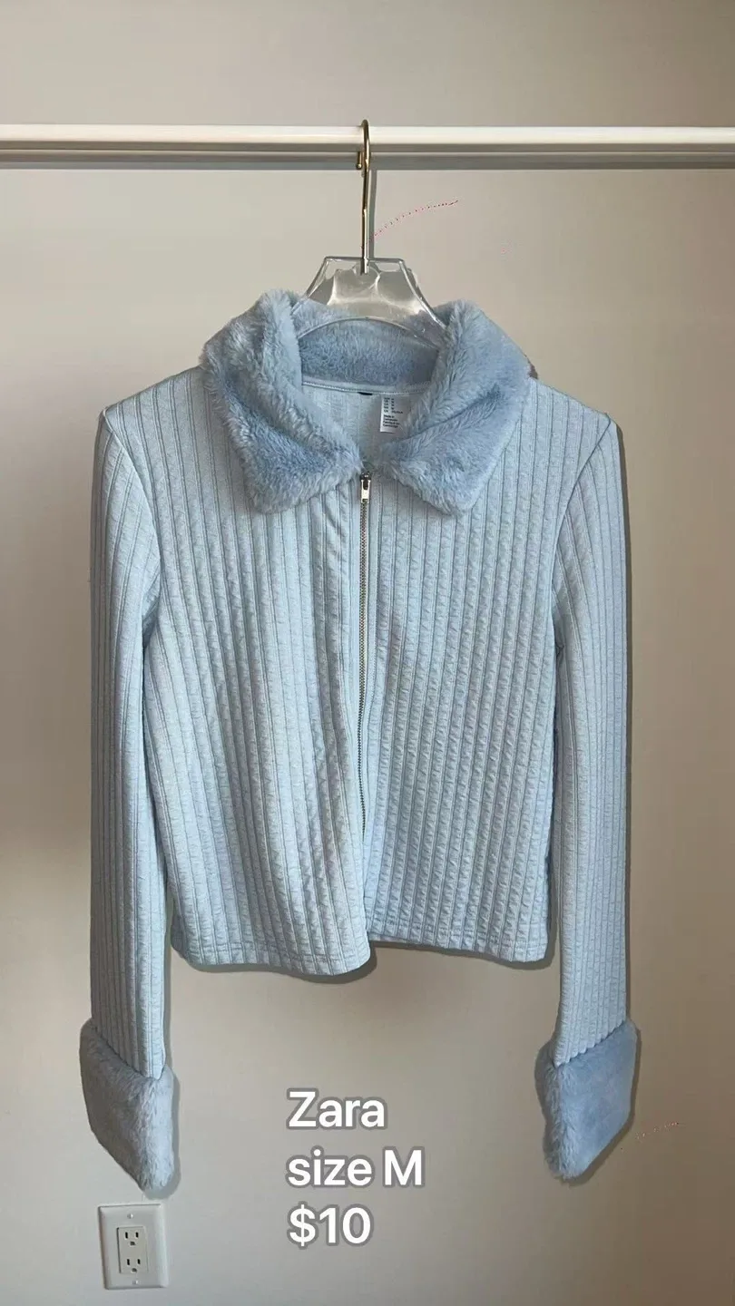 Zara Blue Ribbed Jacket - Size M thumbnail