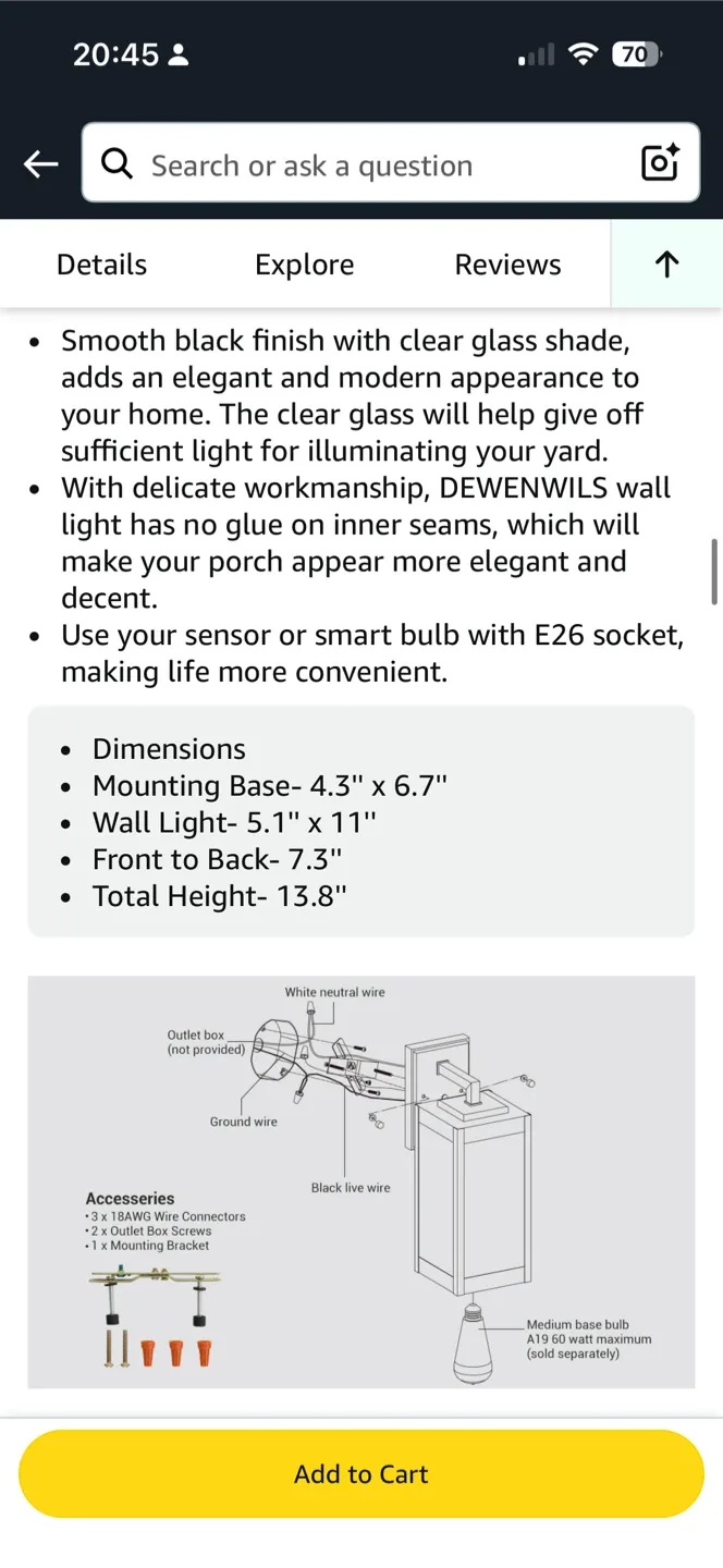 New Jewenwils Outdoor Wall Lamp - Black image indicator(10)