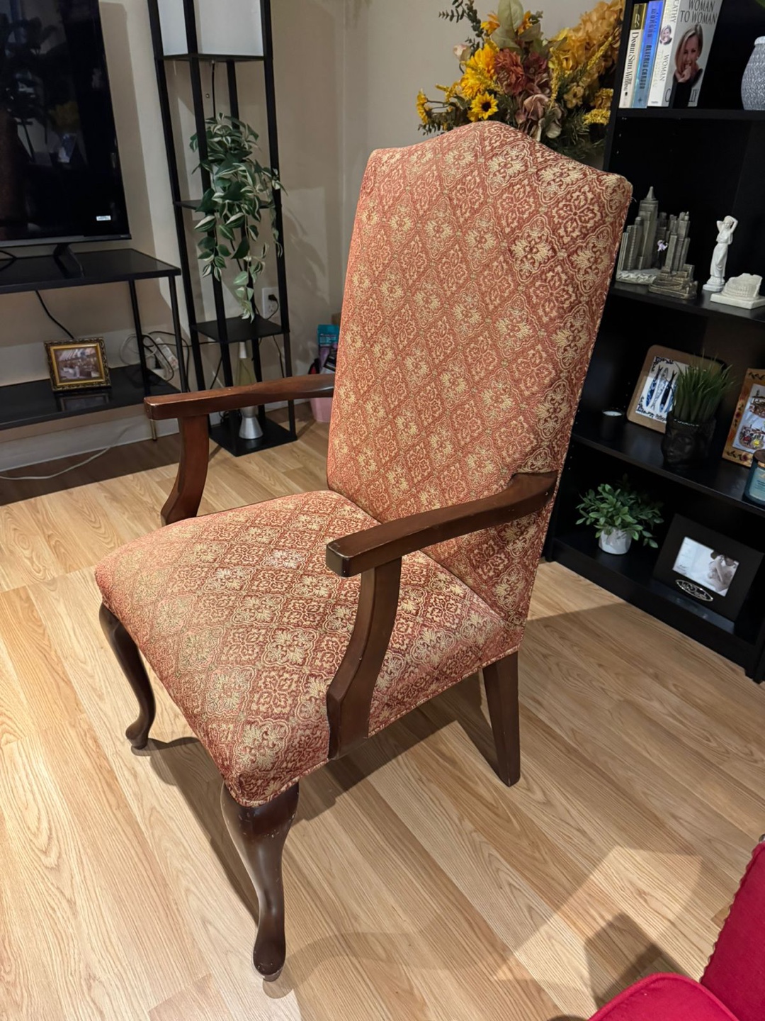 Upholstered Armchair - Red & Gold Pattern