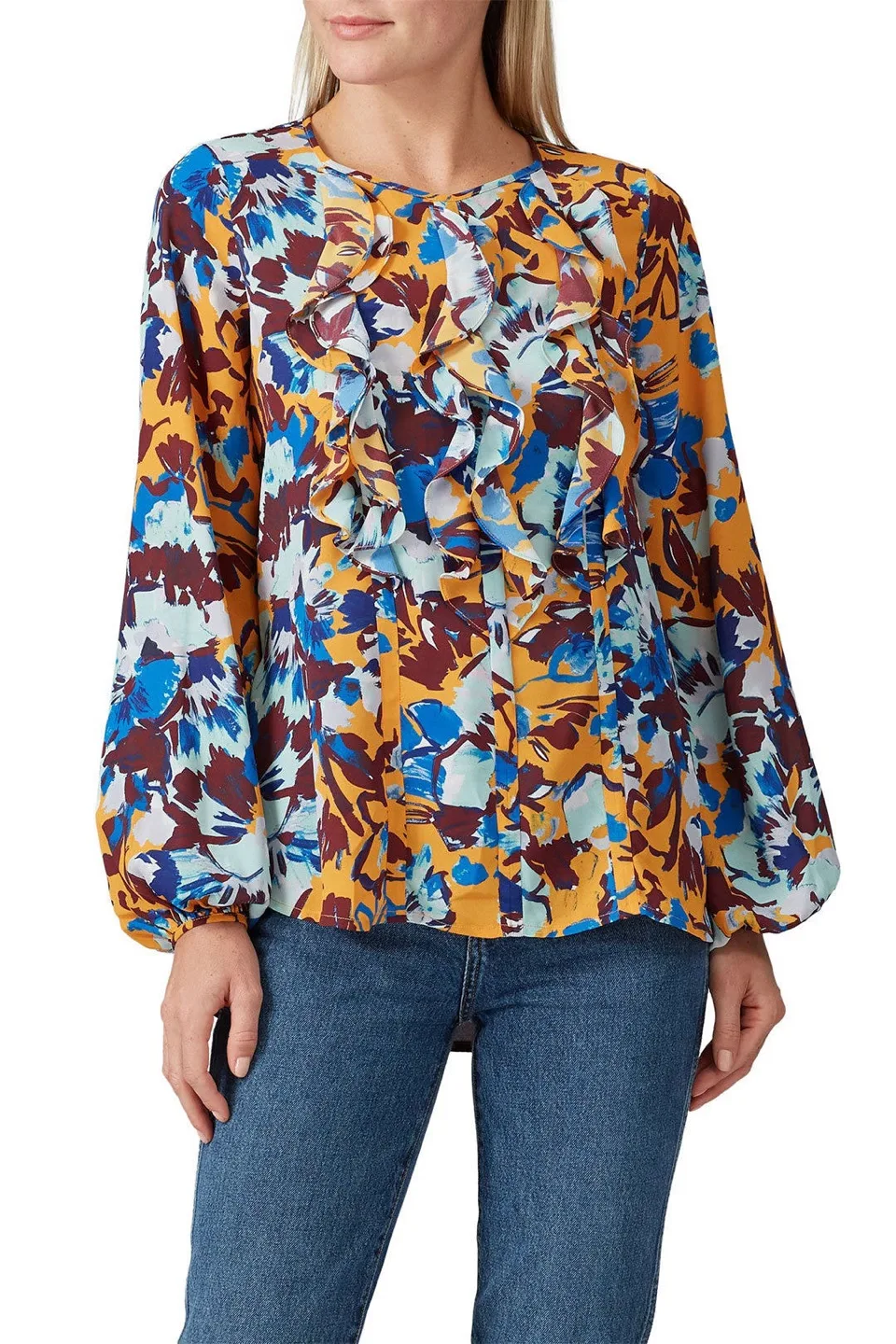 Brand new Ochre Floral Ruffle Front Blouse/top- 2 thumbnail