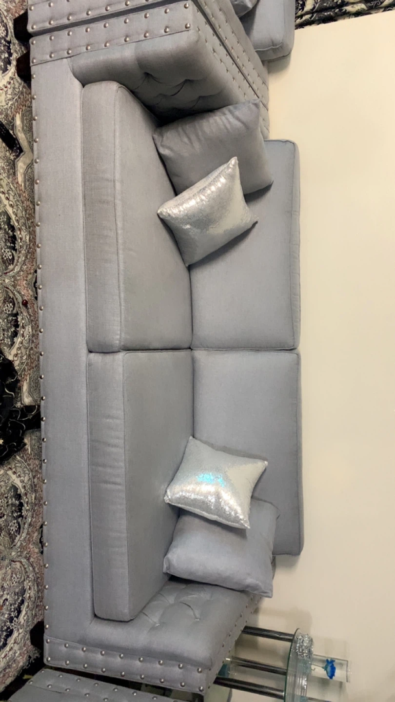 Grey Sectional Sofa with Pillows 4 seater and 2 s