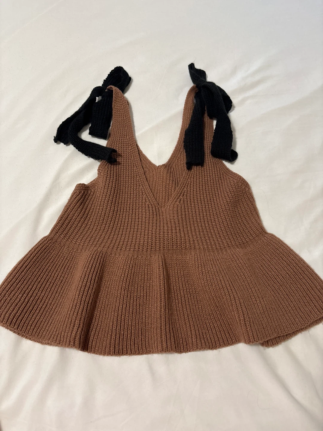Brown Knit Top with Black Bows