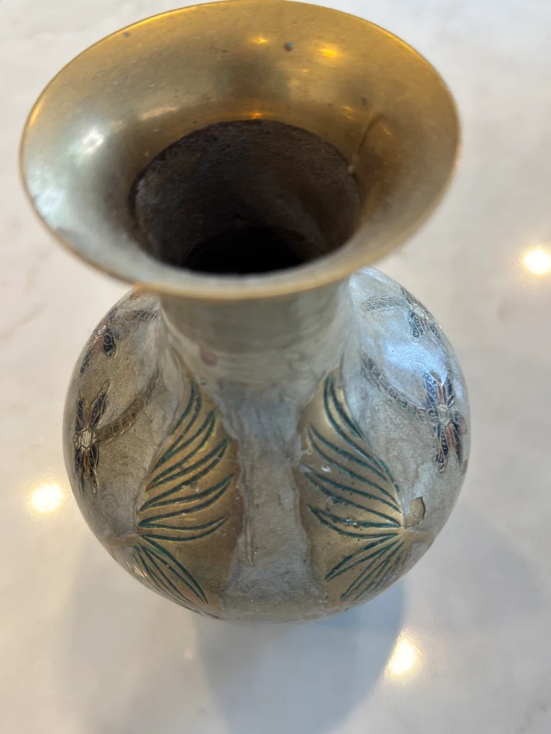 Vintage Brass Vase - Dragonfly & Lotus Design image indicator(3)