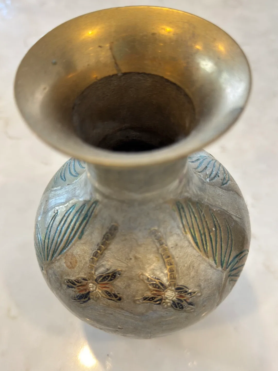 Vintage Brass Vase - Dragonfly & Lotus Design image indicator(2)