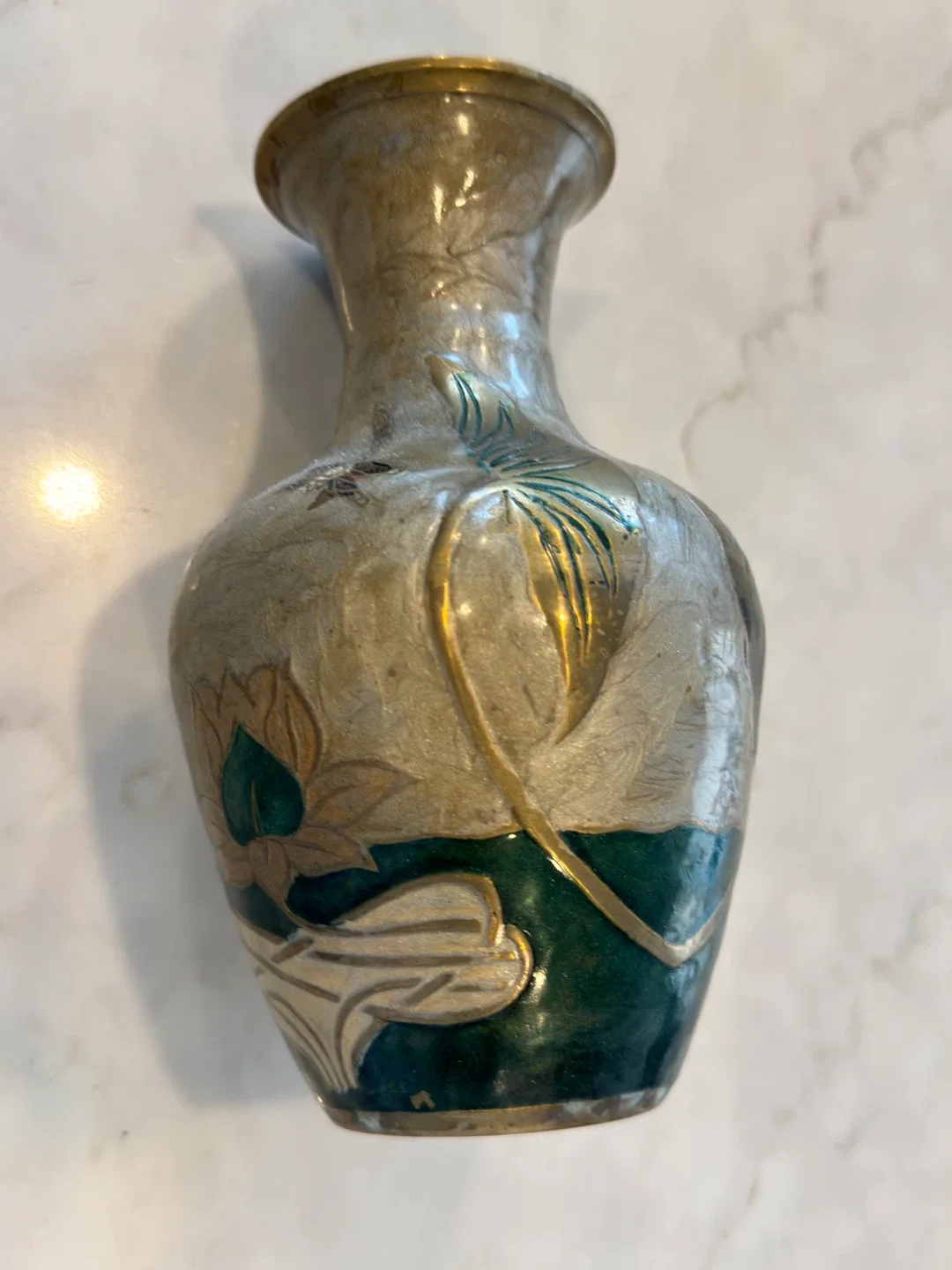 Vintage Brass Vase - Dragonfly & Lotus Design thumbnail
