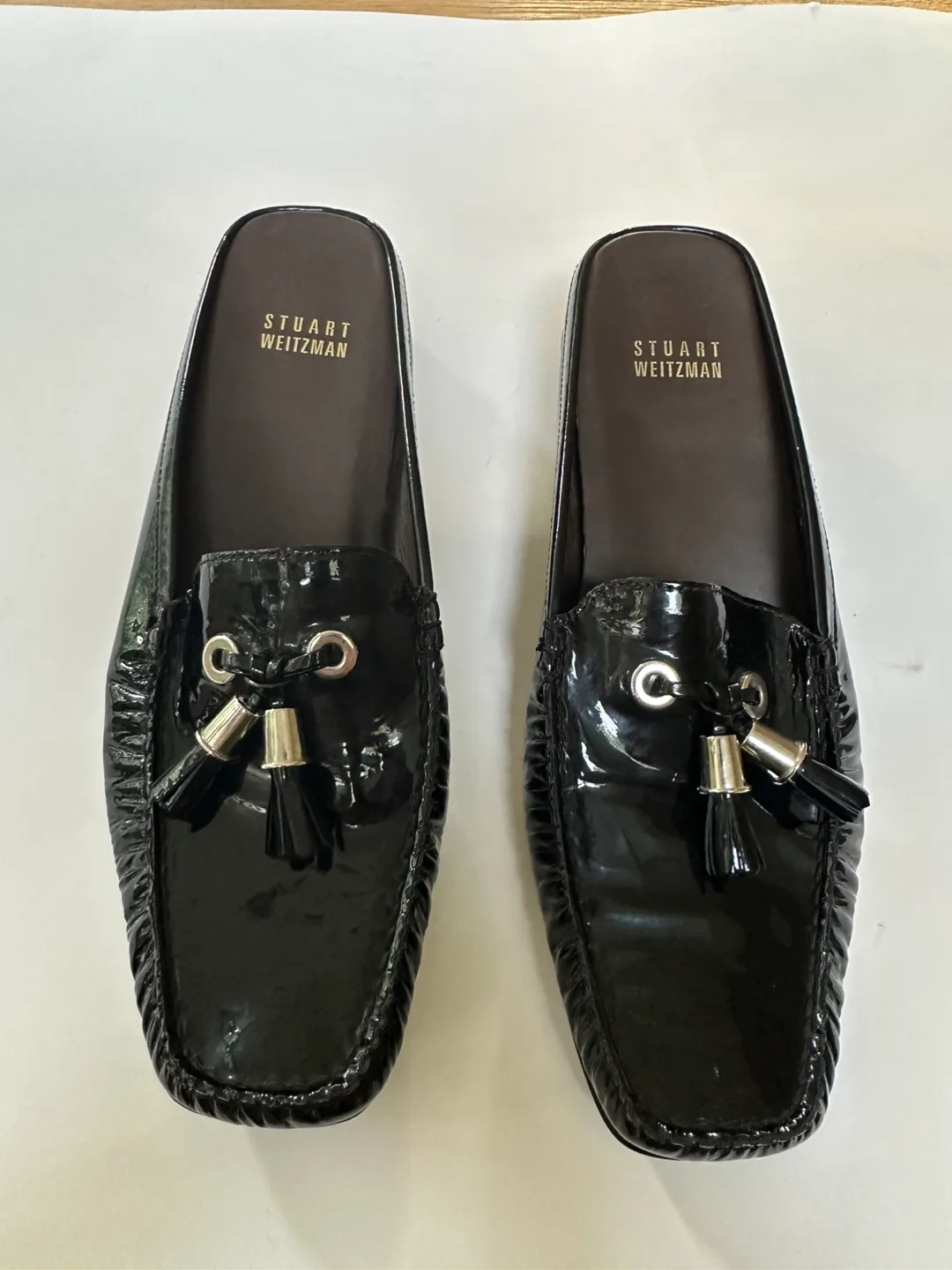 Stuart Weitzman Black Patent leather Open-Back Mules size 8 thumbnail