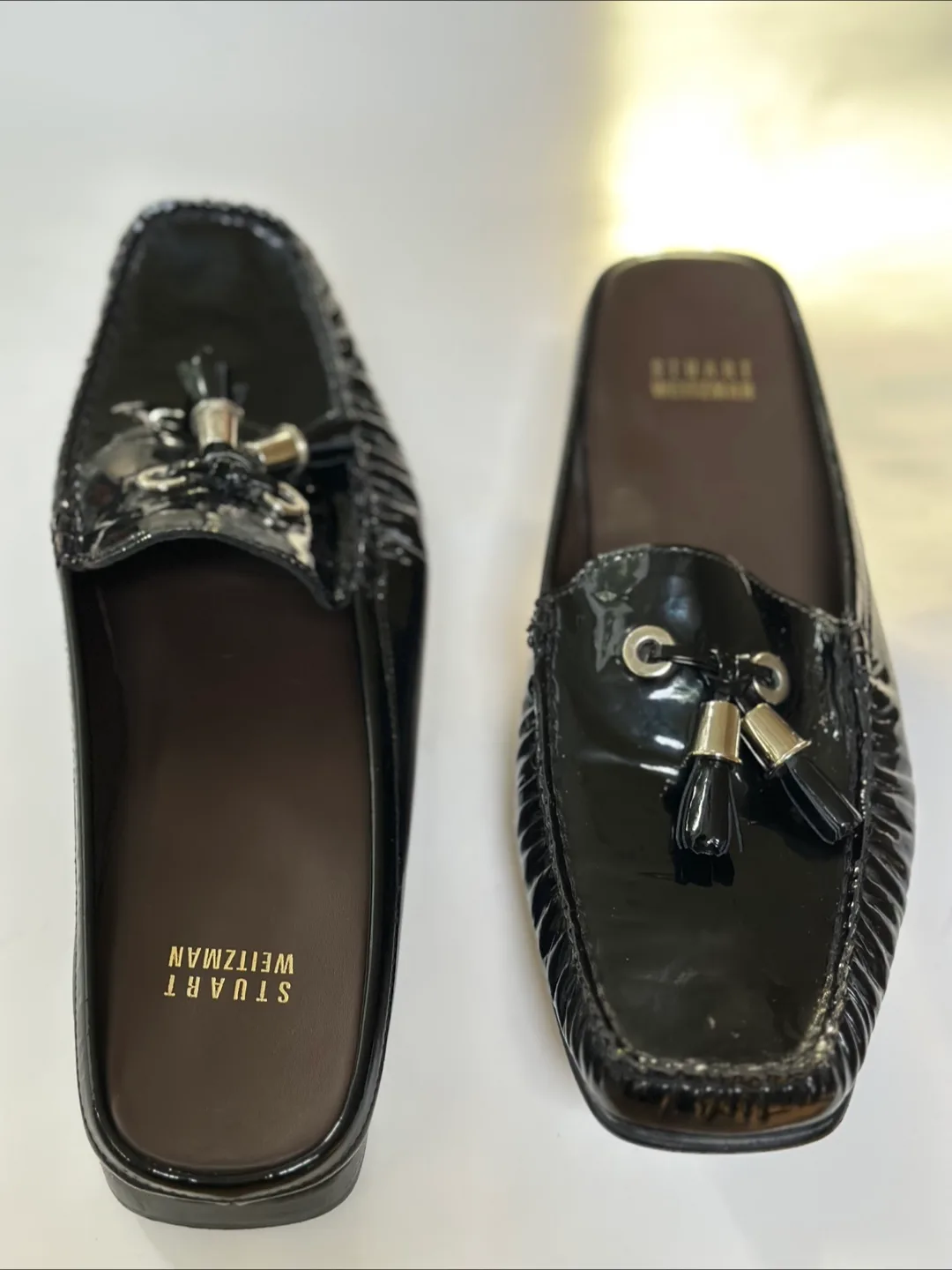 Stuart Weitzman Black Patent leather Open-Back Mules size 8 image indicator(6)