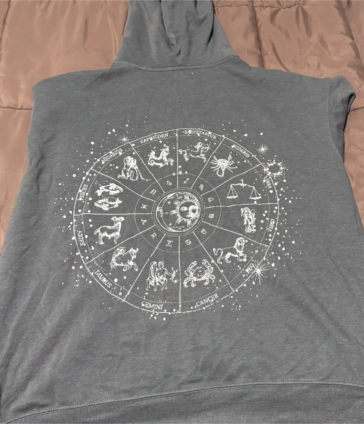 Grey Astrology Star Sign Graphic Zip Up Jacket Hoodie Size L image indicator(4)