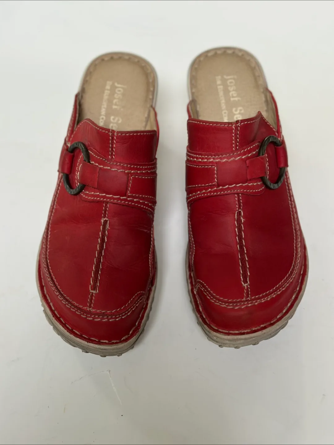 Josef Seibel Red Leather Clogs size EU 38/ US 7 thumbnail