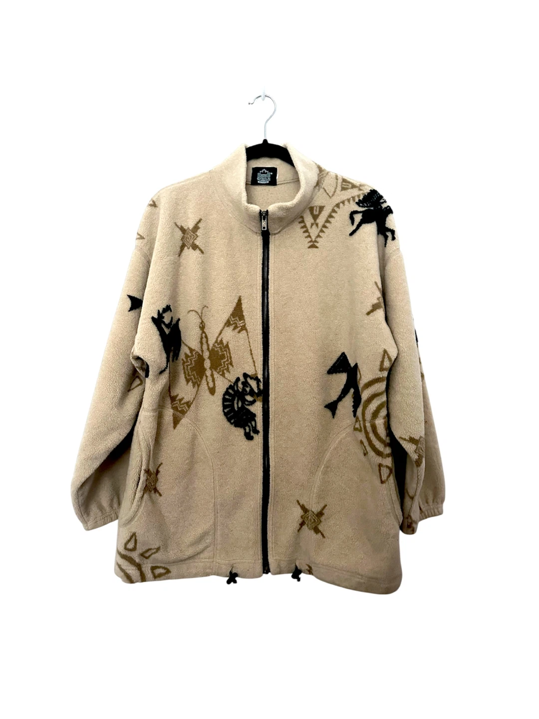 Vintage Fleece Jacket Indigenous Design Neutral Cozy