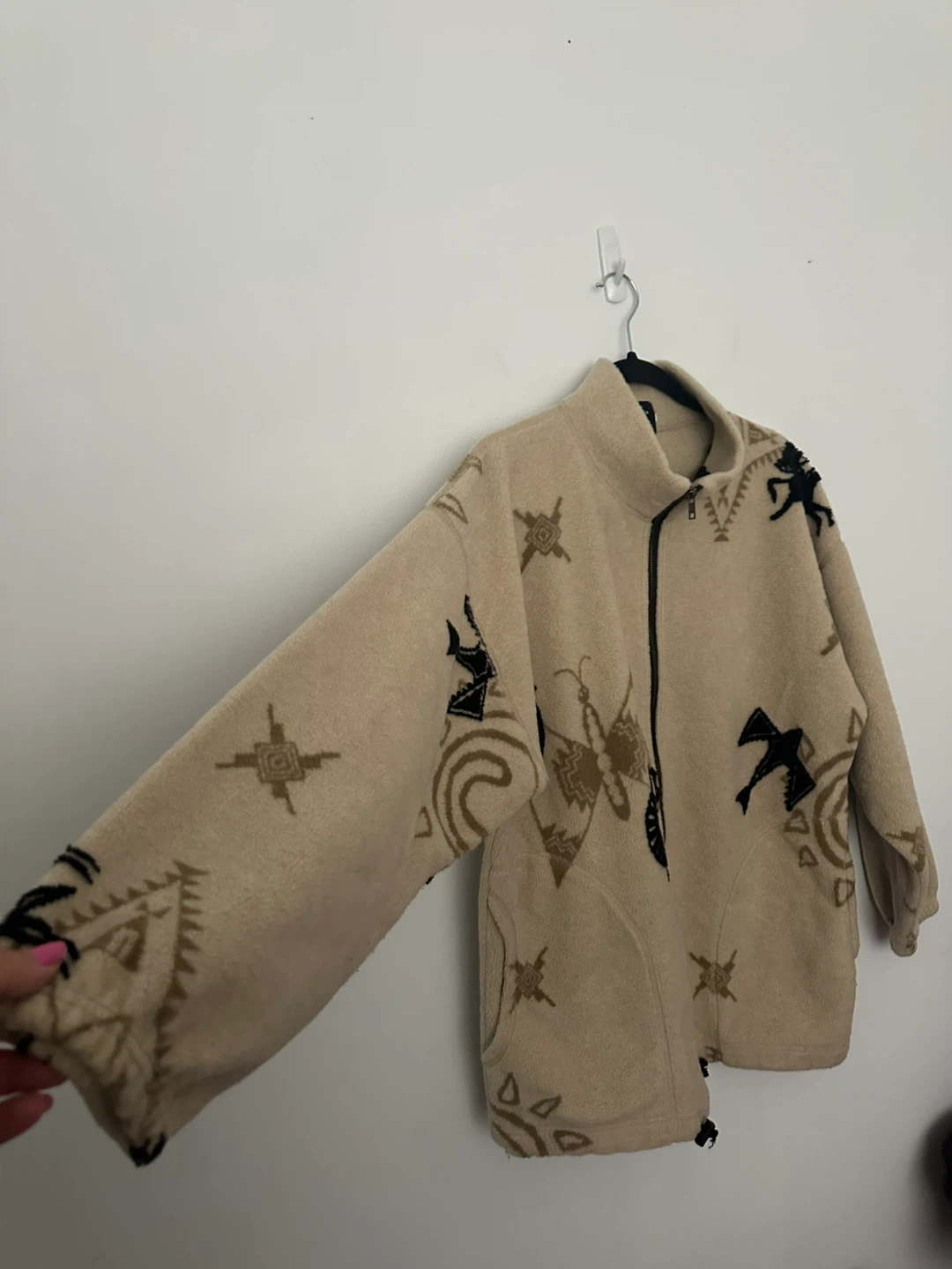 Vintage Fleece Jacket Indigenous Design Neutral Cozy - photo 3