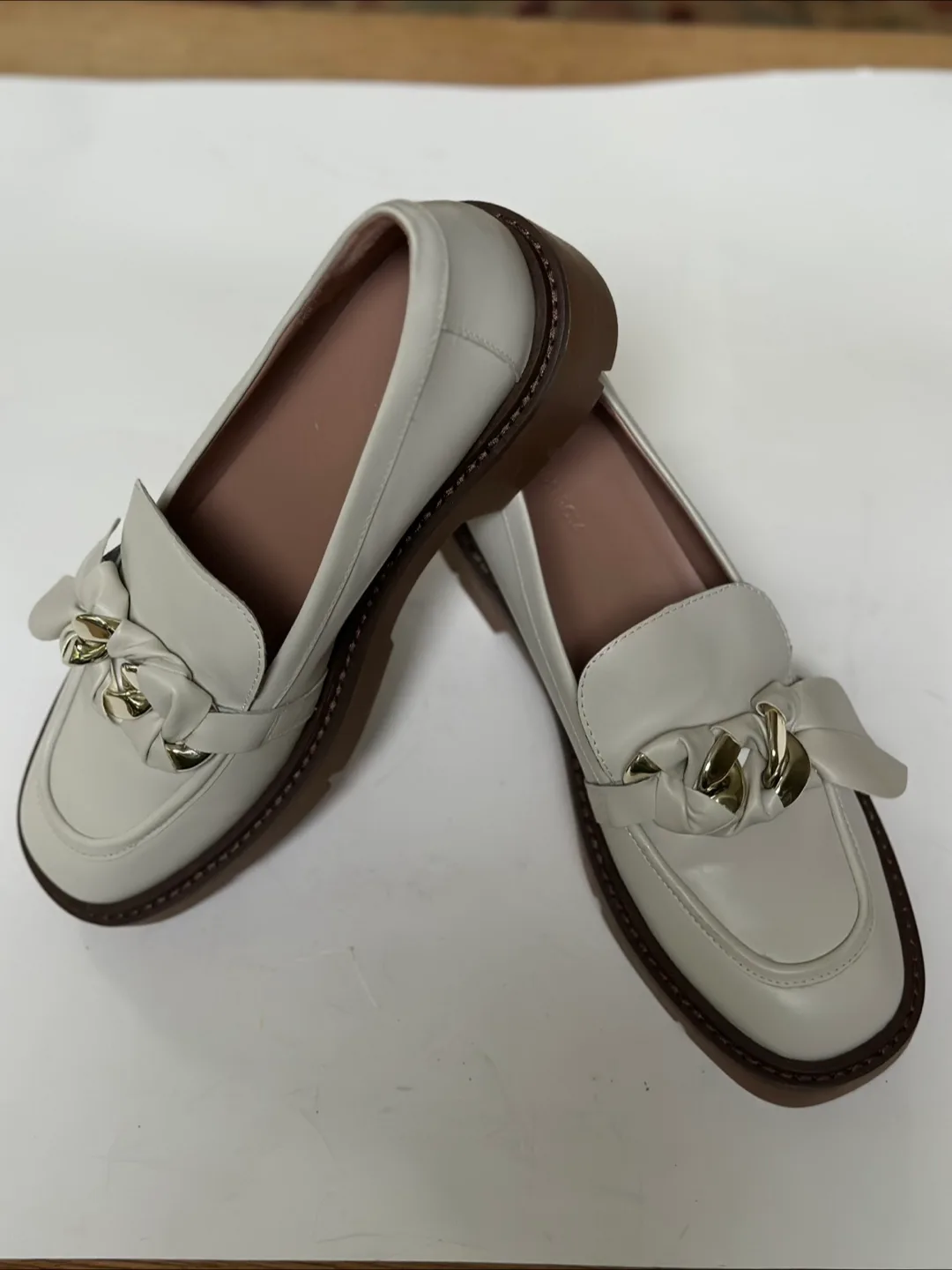 NORDSTROM chunky bone colour Leather Loafers size 9 thumbnail