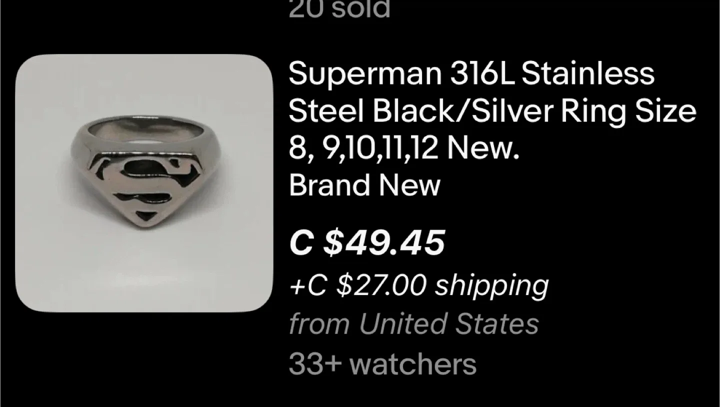 Stainless Steel Superman Ring Size 10 image indicator(3)