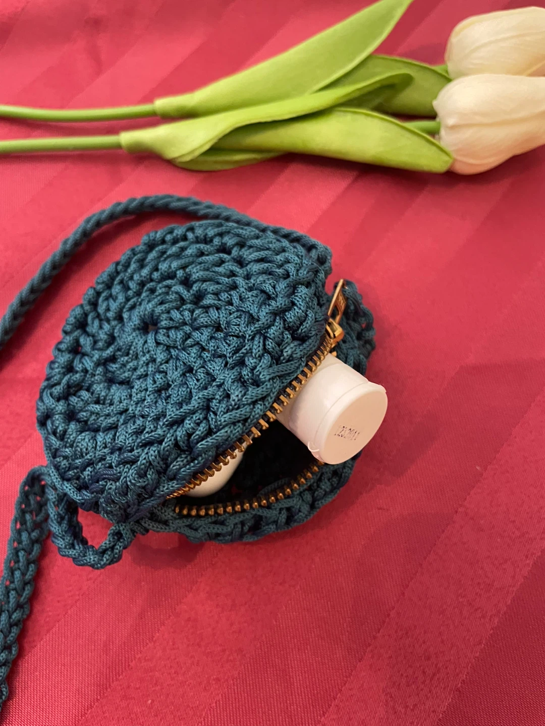 Handmade Crocheted Round Mini Bag - Teal - photo 3