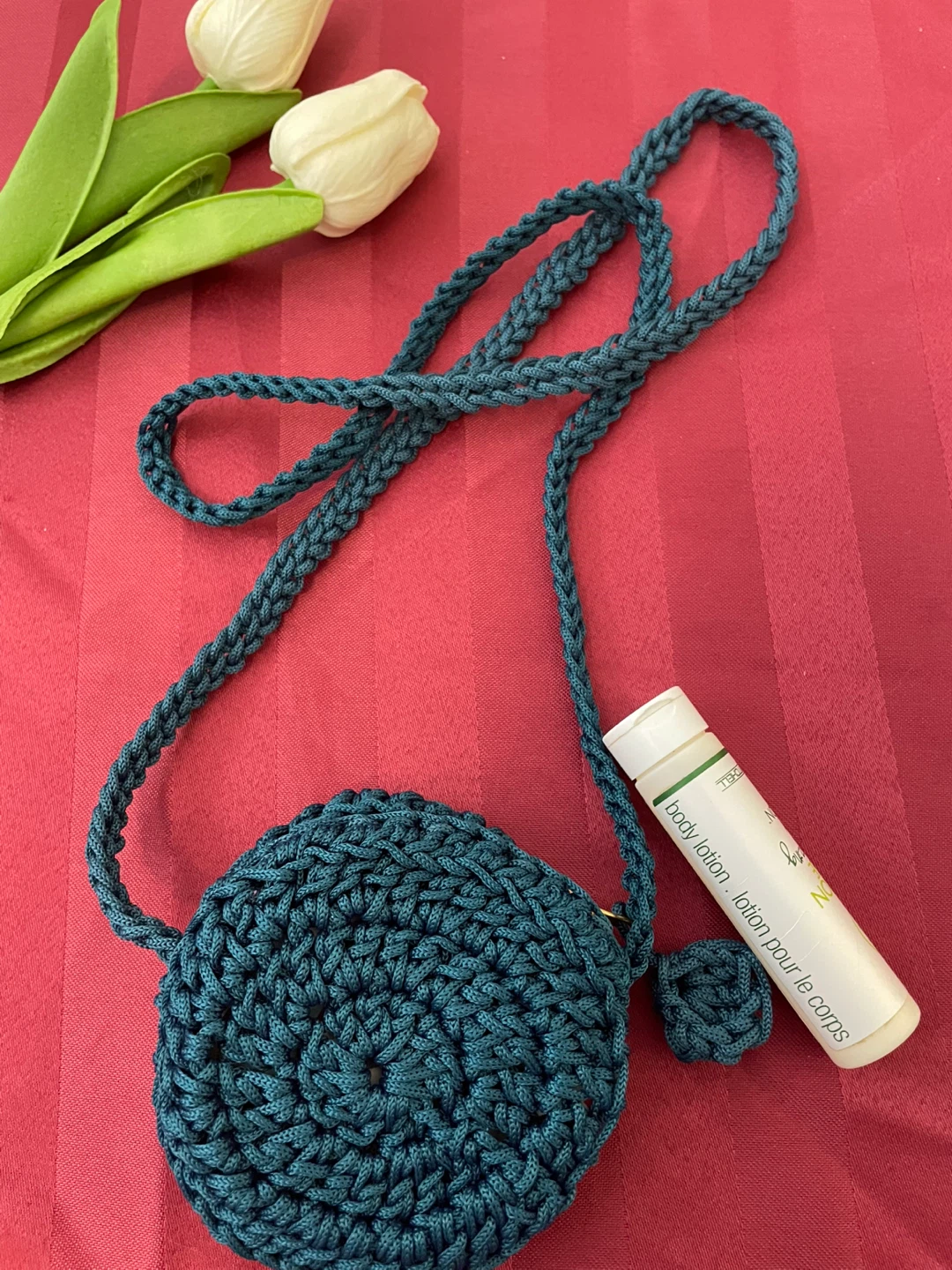 Handmade Crocheted Round Mini Bag - Teal - photo 2