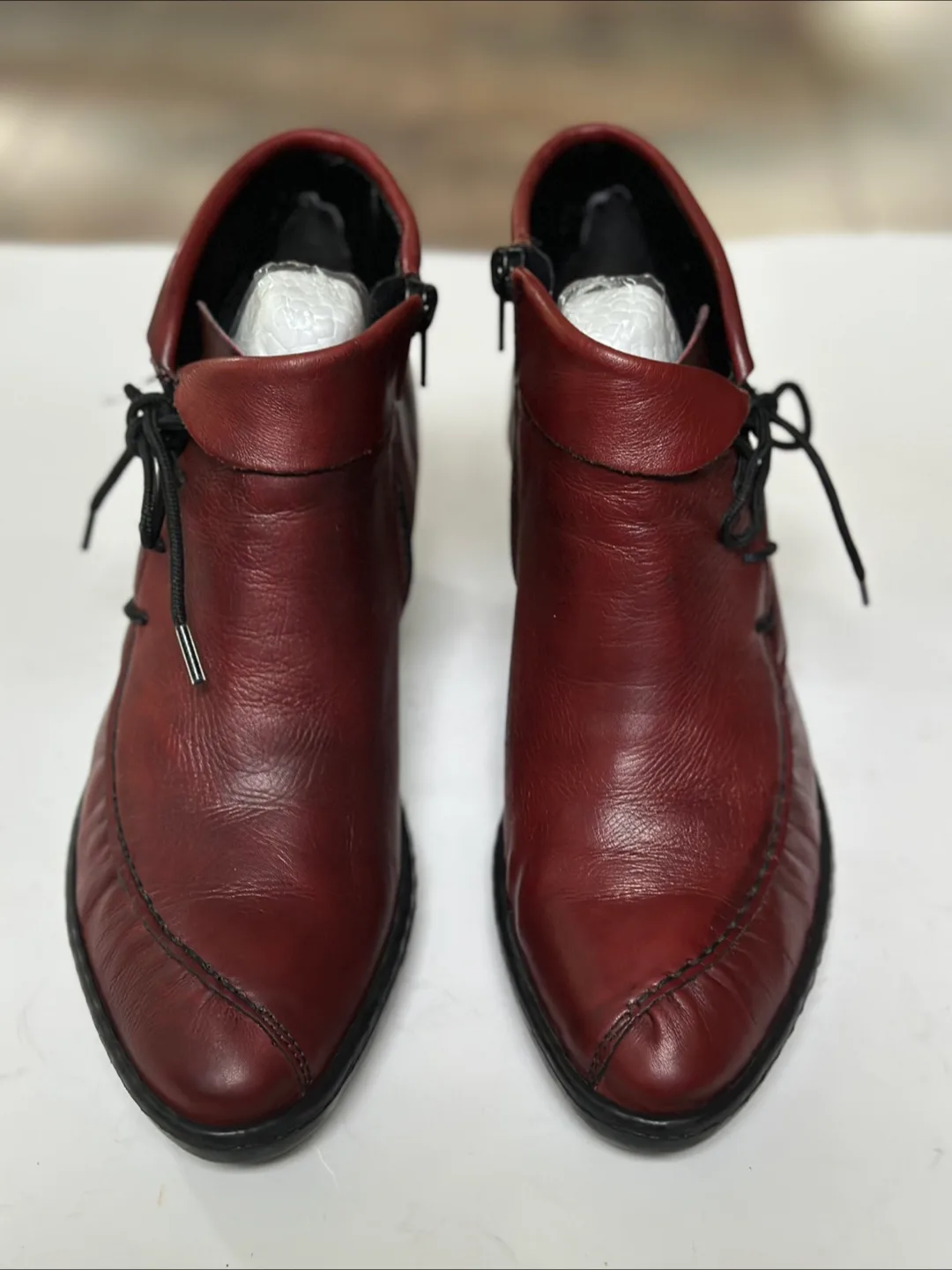 Rieker Burgundy Leather Ankle Boots, Size EU 39/ US 8-8.5 thumbnail