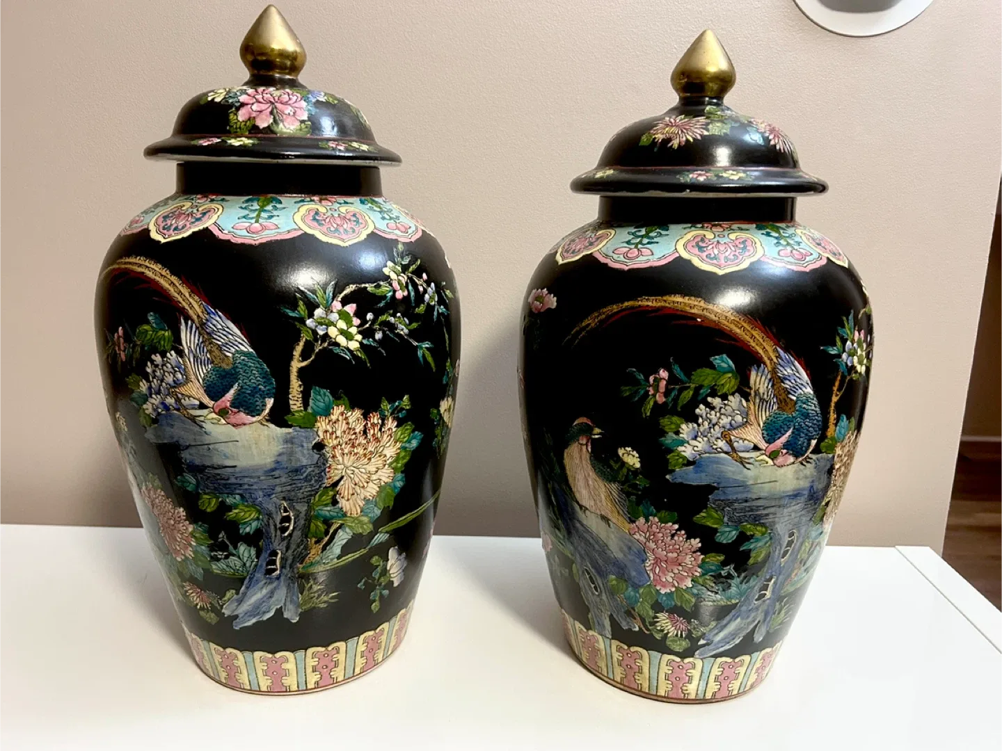 Pair of Vintage Decorative Vases with Lids