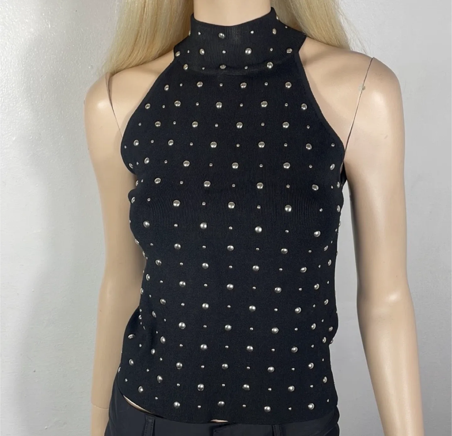 Zara Black Halter Top with Studs image indicator(2)