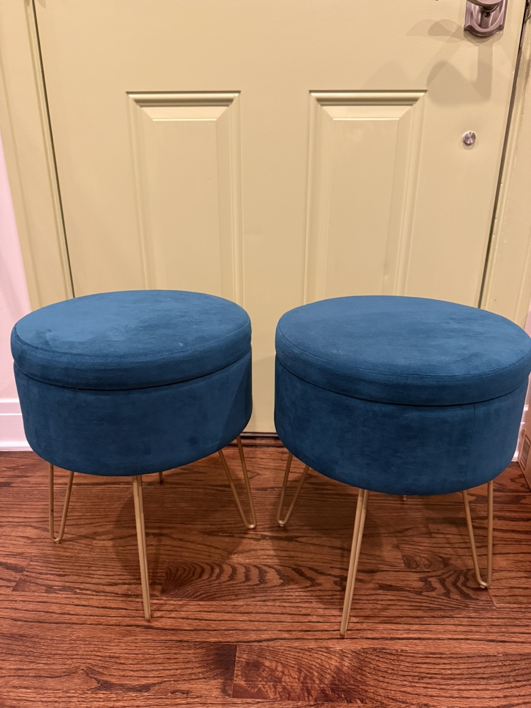 Teal Velvet Storage Ottoman Stools - Set of 2