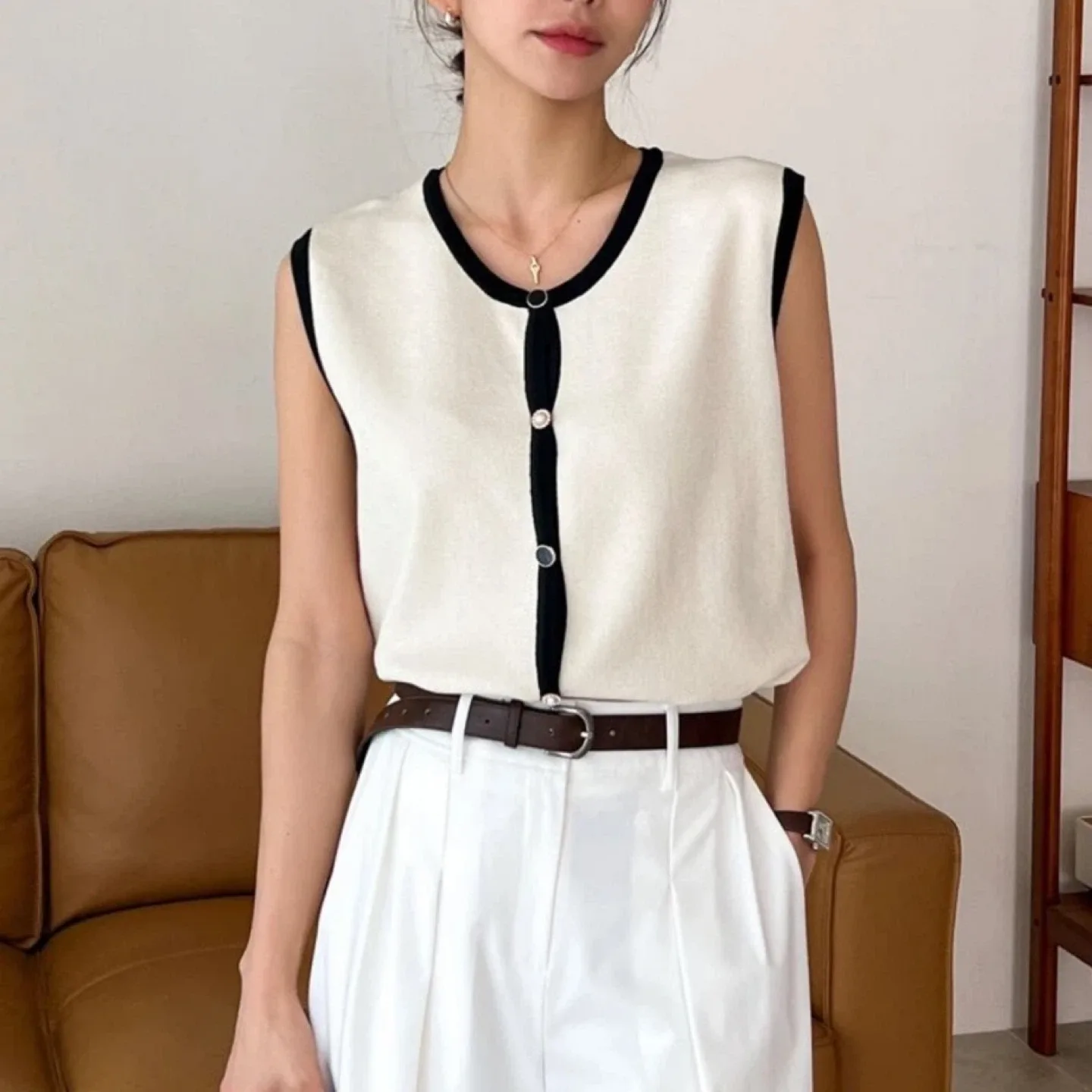 NEW ivory sweater vest with embellished buttons (size 2) image indicator(2)