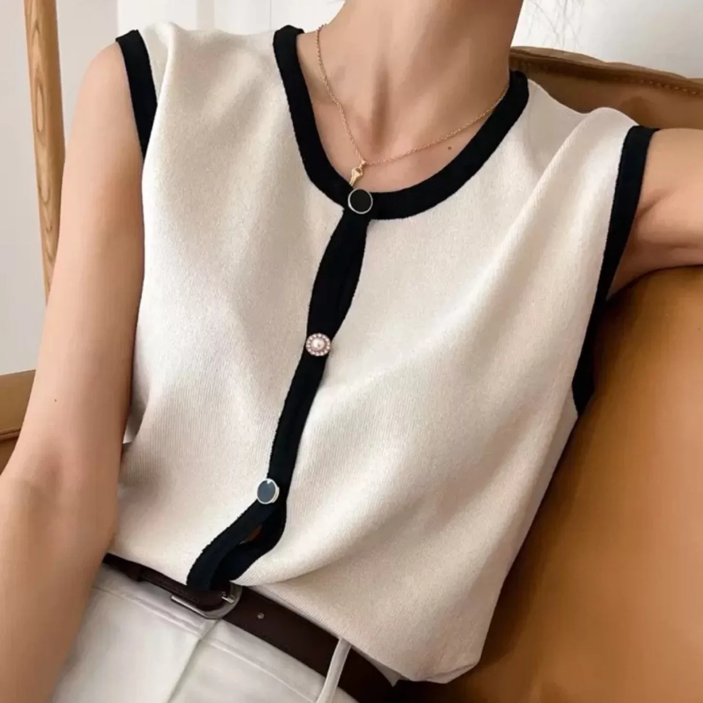 NEW ivory sweater vest with embellished buttons (size 2) thumbnail
