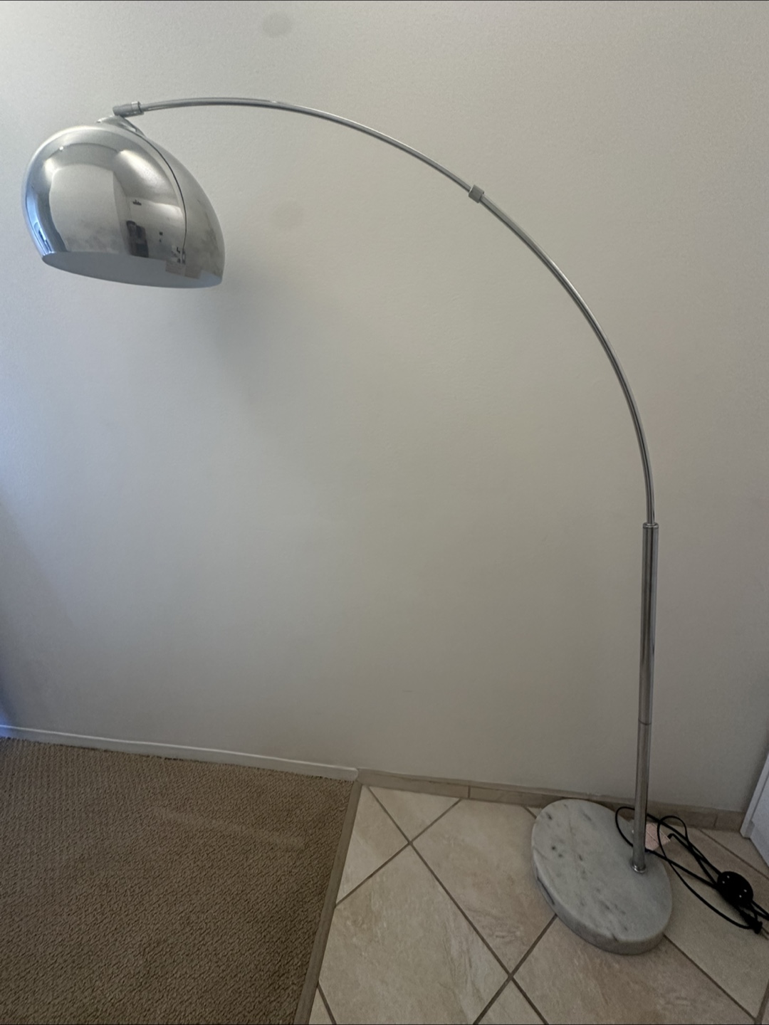 Chrome Arc Floor Lamp with Marble Base