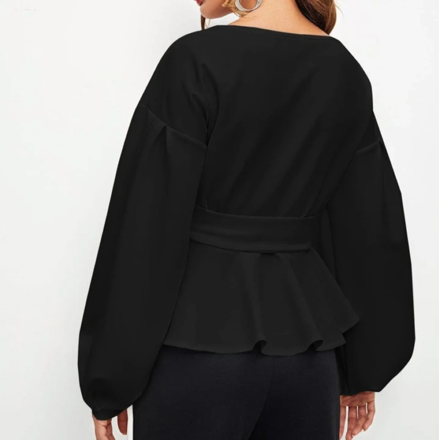 NEW Belted peplum blouse with balloon sleeves XS image indicator(2)
