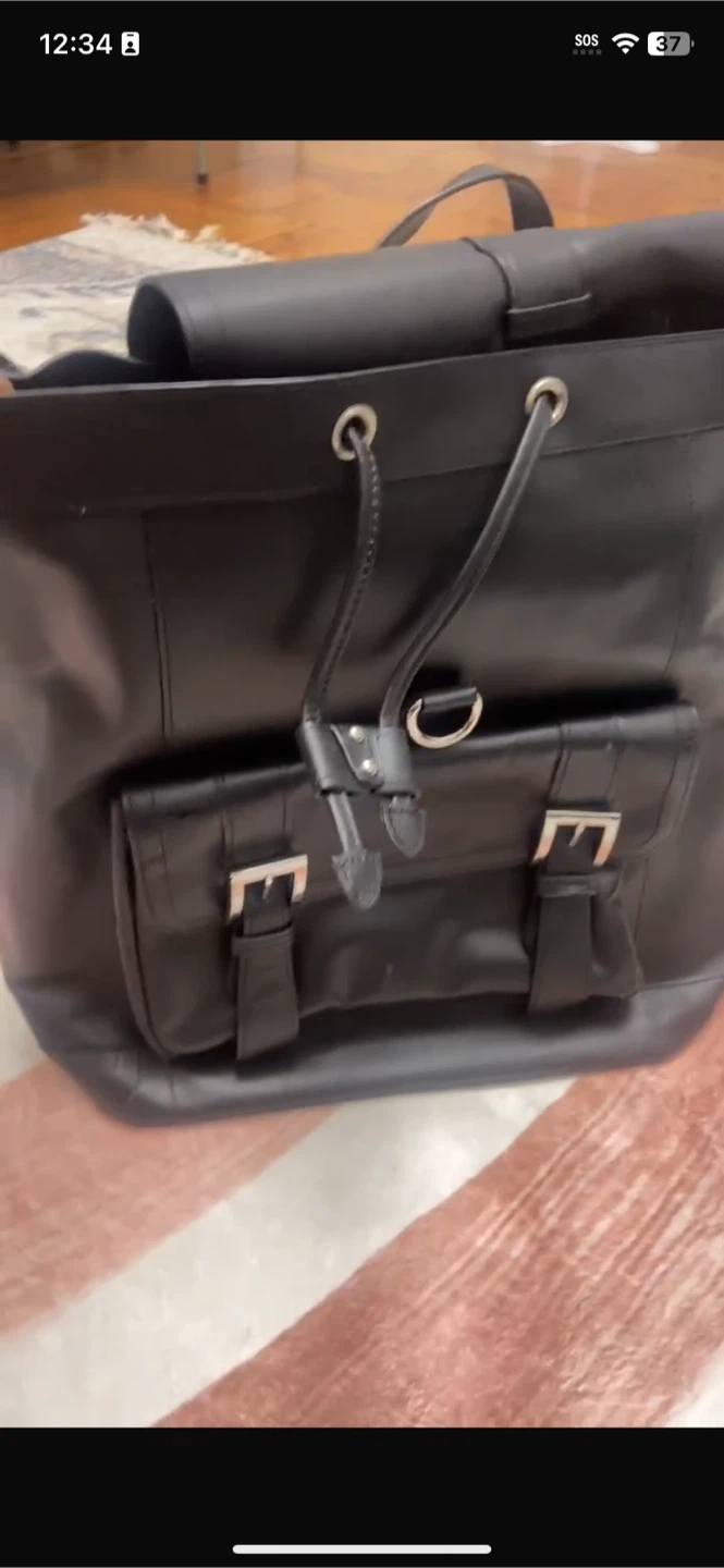 COACH Black Leather Drawstring Backpack