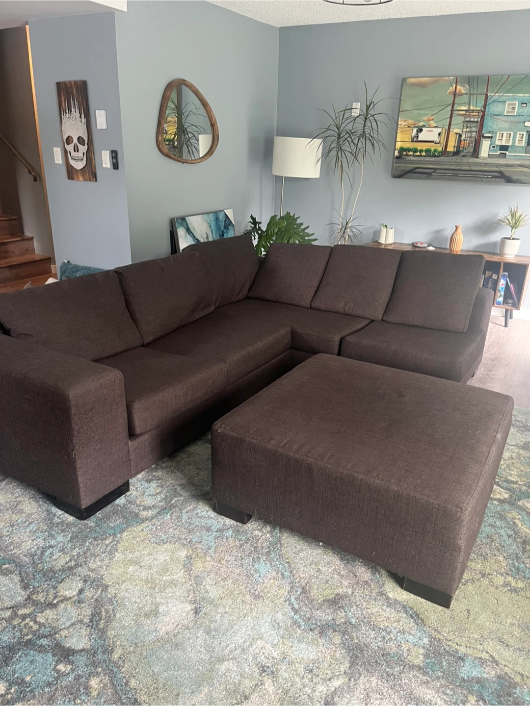 Grey Sectional Sofa & Ottoman