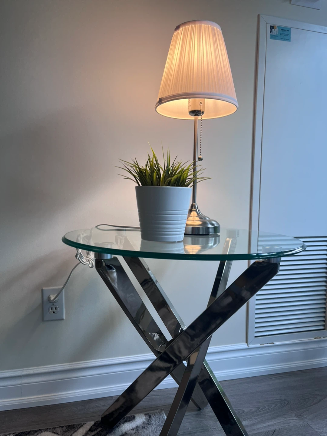 Glass Top Side Table with Chrome Legs