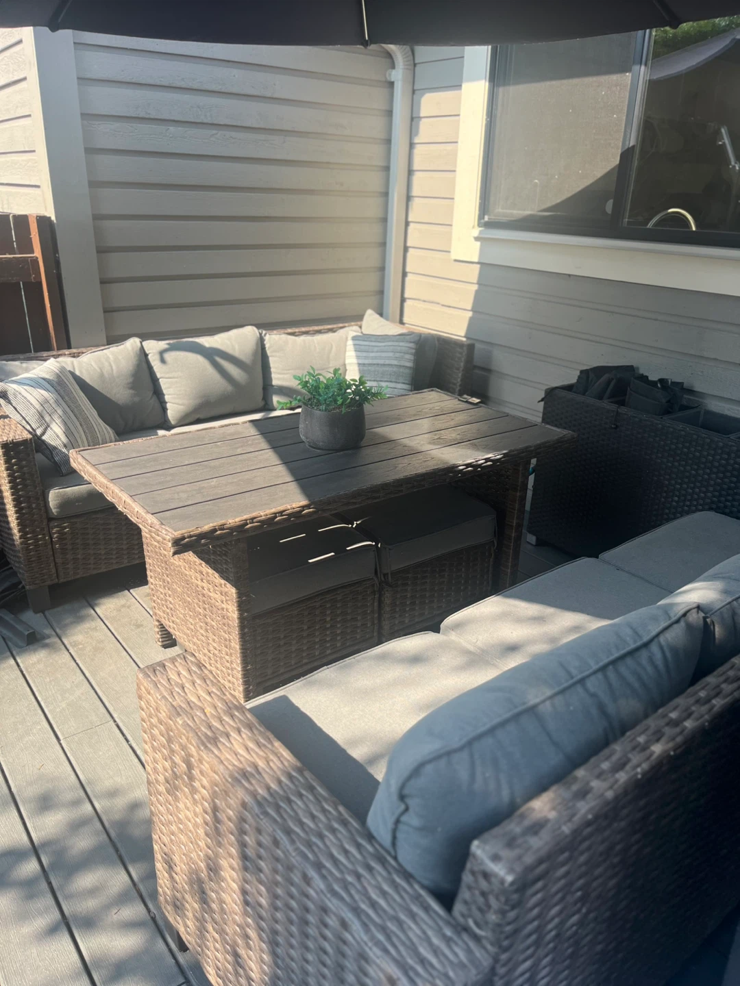 Outdoor Sectional Patio Set - Sofas, Table, 2 Cushioned Stools