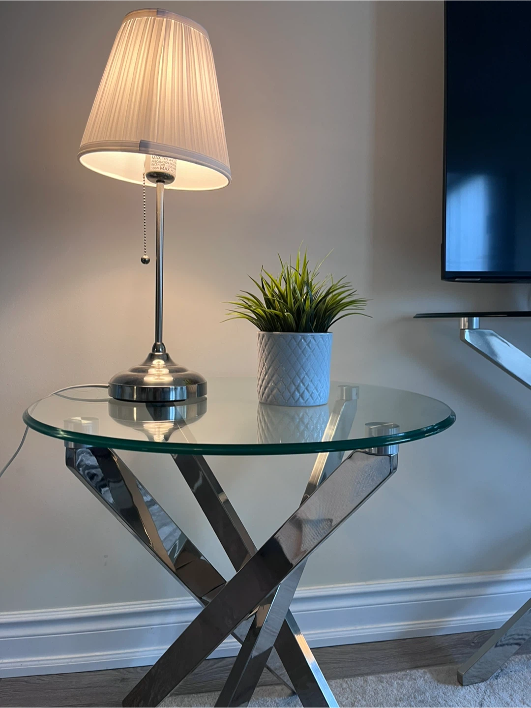 Glass Top Side Table with Chrome Legs - photo 2