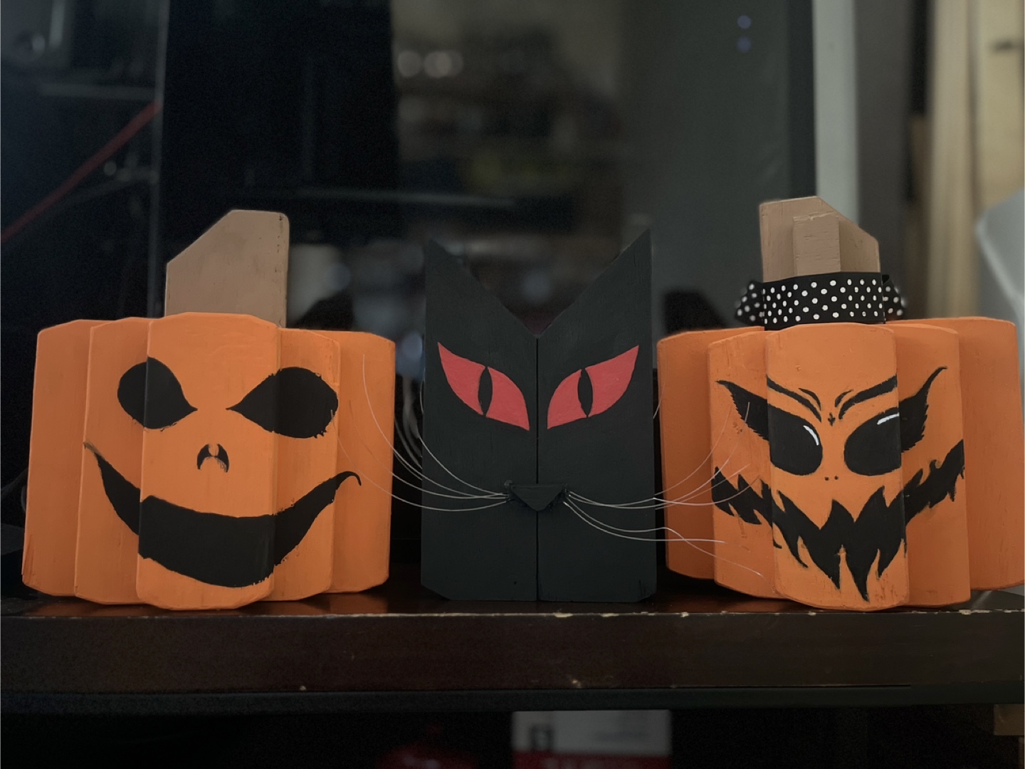 Halloween Set of Wooden Pumpkin & Cat Decor