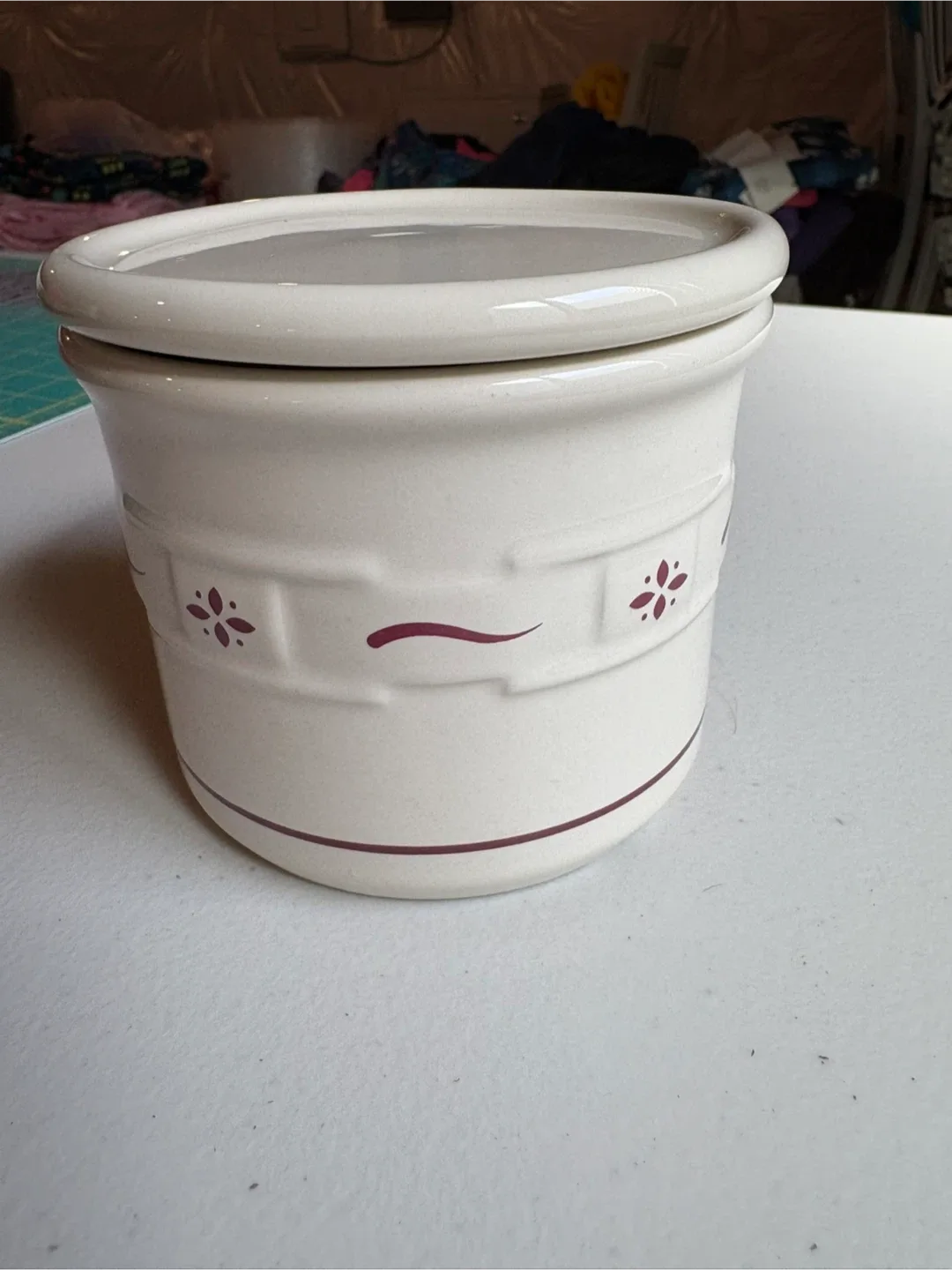 Longaberger Pottery Red Woven Tradition 1 Pint Crock thumbnail