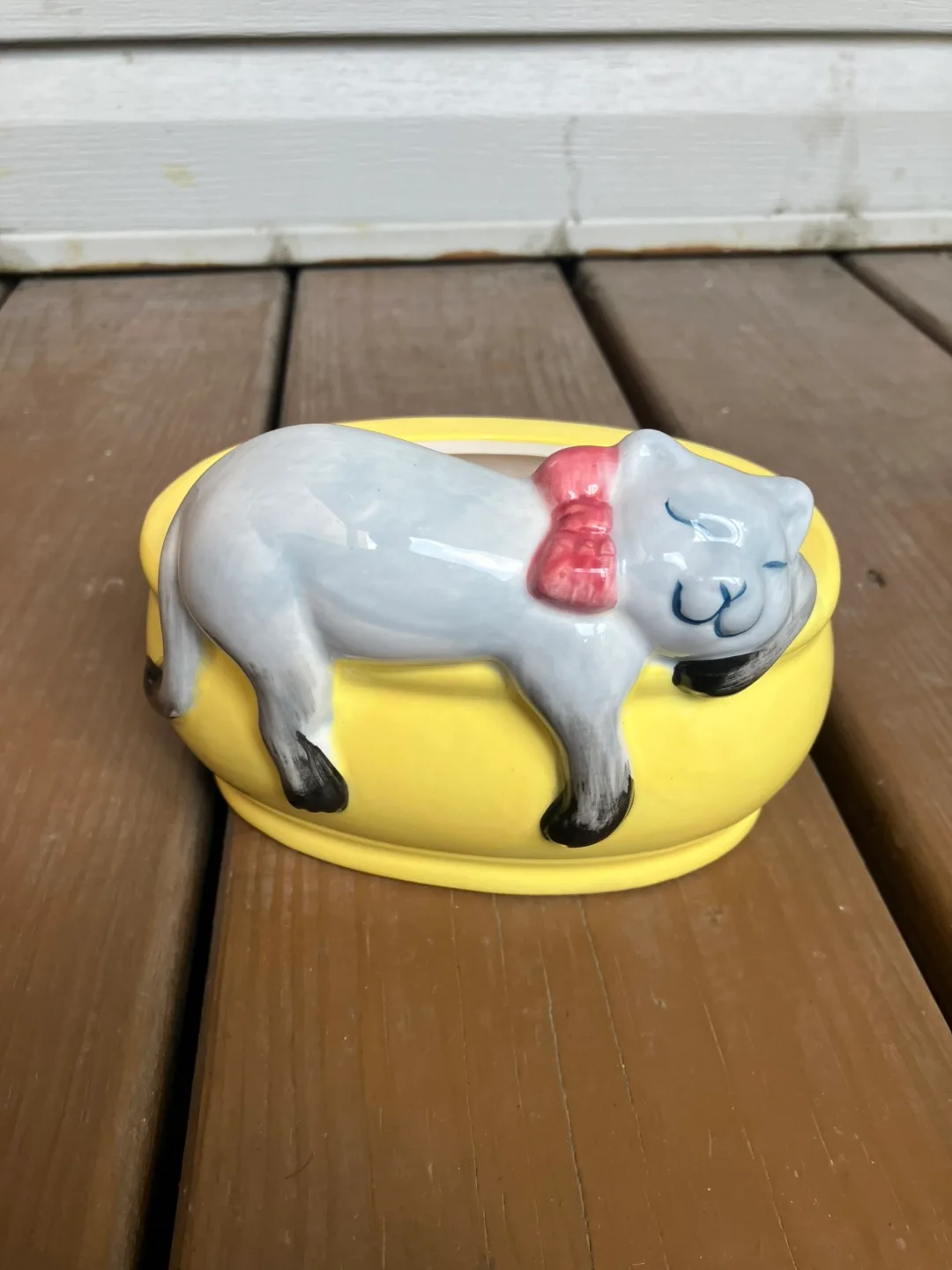 Vintage Sleeping Kitty Ceramic Dish/Planter  - Like New thumbnail
