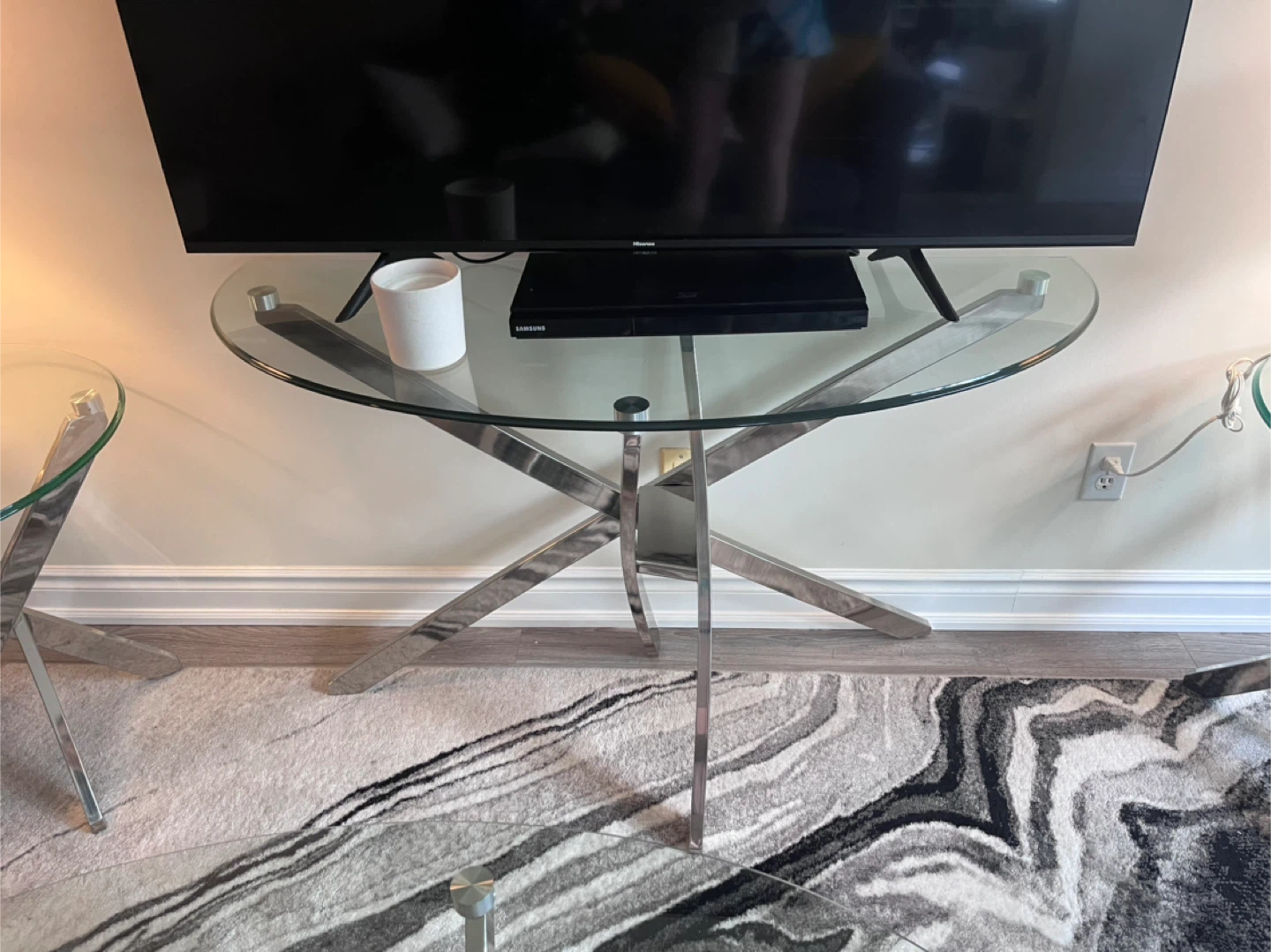 Glass and Chrome console table / tv stand