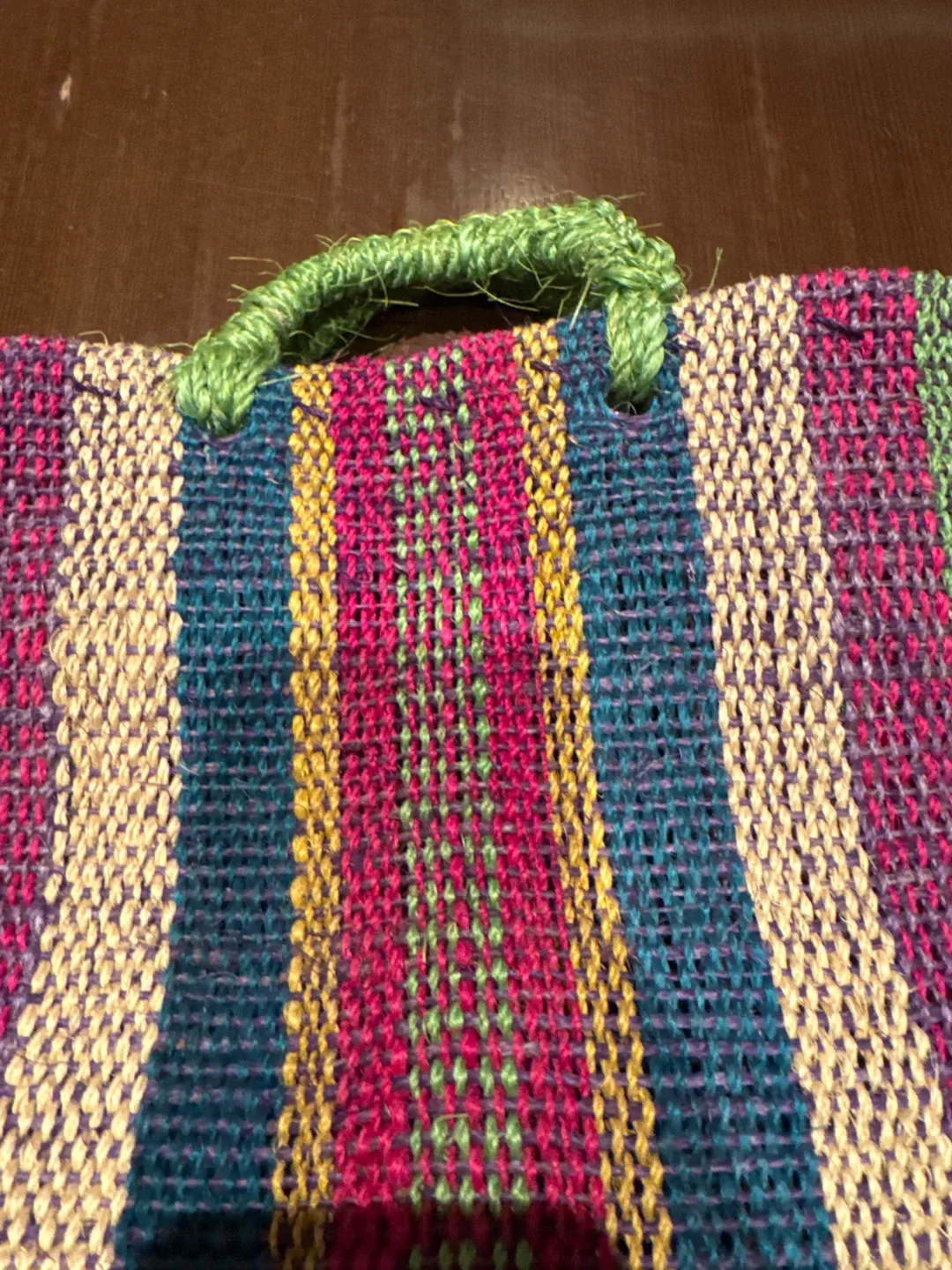 Mexican Striped Woven Tote Bag with Green Handles image indicator(2)